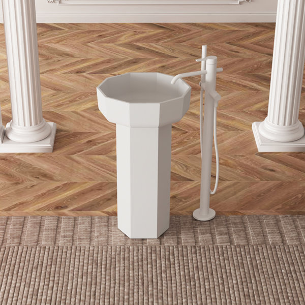 Fslefay 34" Tall White Solid Surface Square Pedestal Bathroom Sink